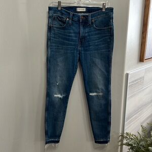 Madewell 9" High Rise Skinny Jeans Womens 30P Blue Medium Wash Distressed Denim